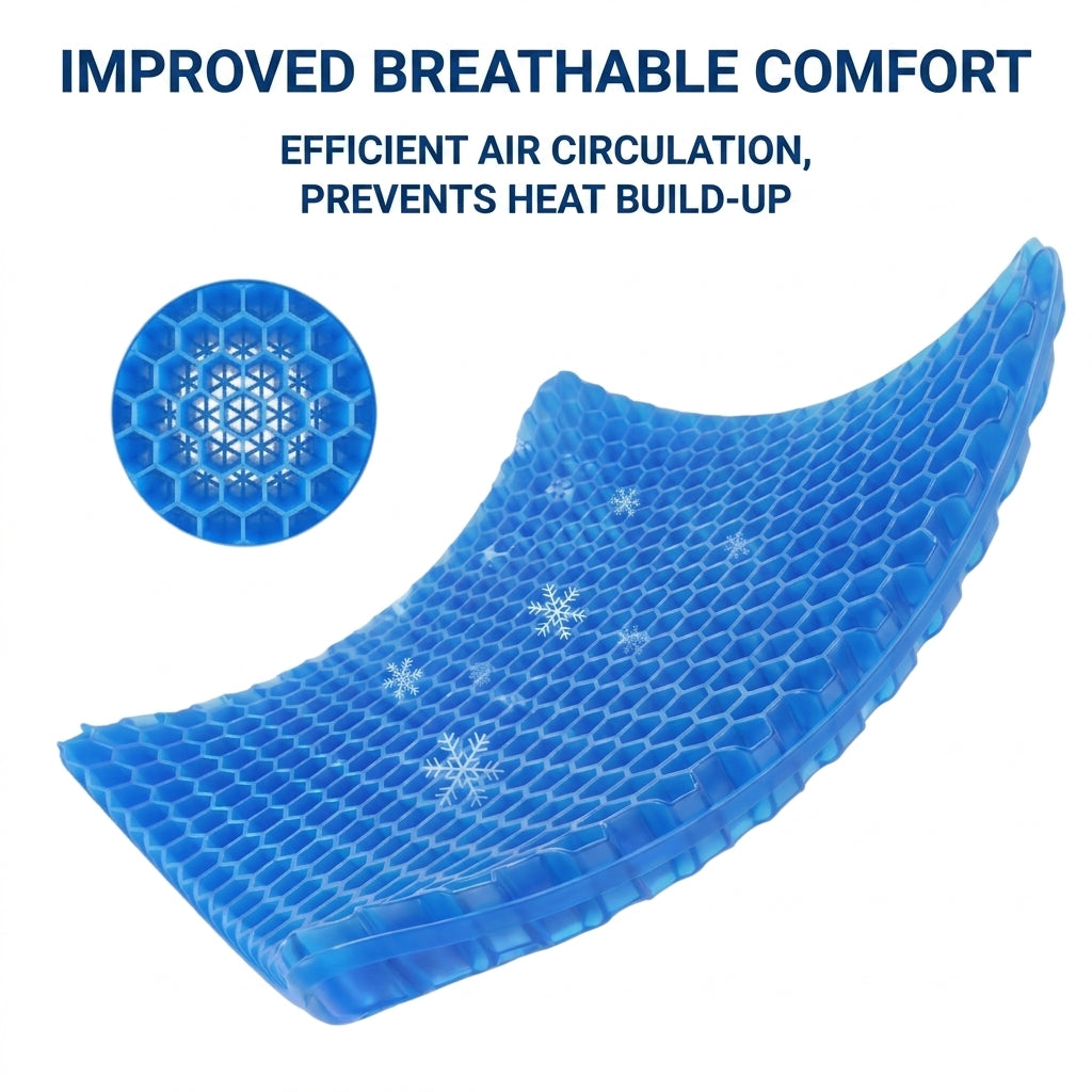 Gel cushion for seniors, drivers and wheelchairs